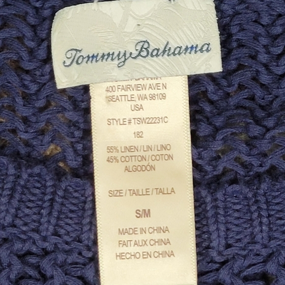 Tommy Bahama Blue Oversized Crochet Tunic Knit Fringe Top Women’s Sz S/M Caftan - Picture 7 of 10